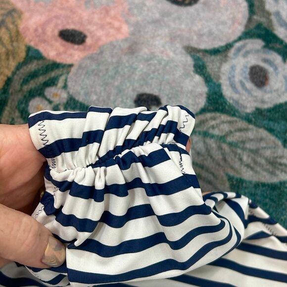 J. Crew One Piece Swimsuit Womens Sz 8 Blue White Striped One Shoulder Ruched - Picture 15 of 16